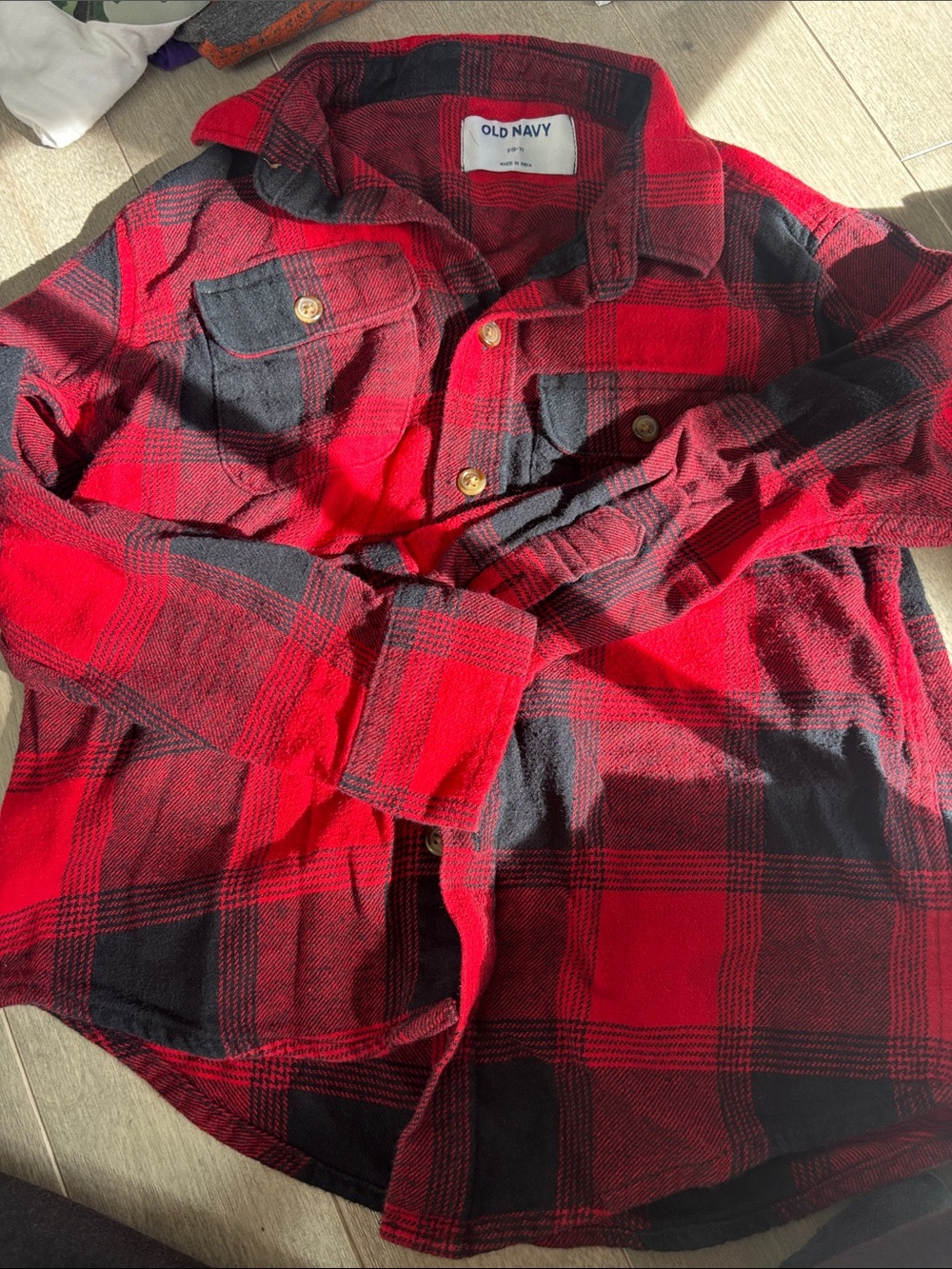 Old Navy Red and Black Plaid Button-Down Shirt